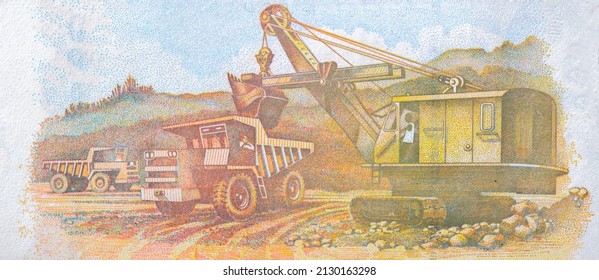 Open Pit Bauxite Mining, Portrait From Guinea 1000 Francs 1998 Banknotes. 