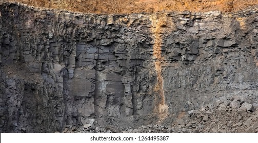 Open pit Manganese Mining, Sedimentary rock layers showing drill holes and deposits
