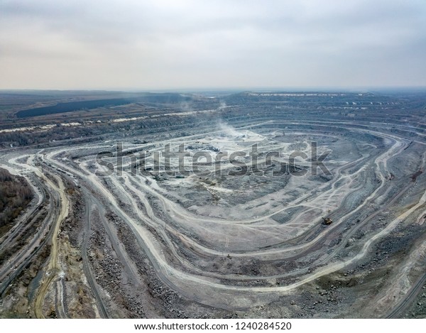 Open pit mine, aerial\
view from drone