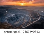 Open pit mine, extractive industry for coal, top view aerial drone