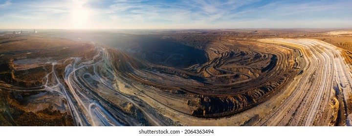 Open pit mine in mining and processing plant, aerial view.