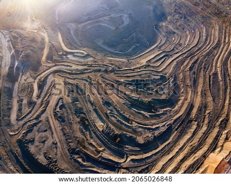 Open pit mine in mining and processing plant, aerial view.