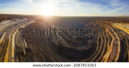 Open pit mine in mining and processing plant, aerial view