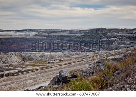 Open pit of the Stoilensky Mining and Processing Plant and railway