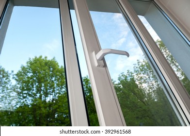 Open Plastic Vinyl Window On A Background Blue Sky