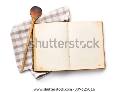 open recipe book on white background