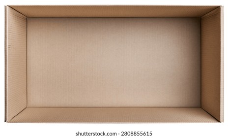 Open rectangular cardboard box viewed from directly above