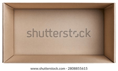 Open rectangular cardboard box viewed from directly above