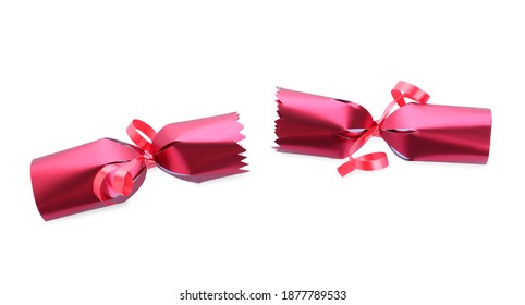 Open red Christmas cracker isolated on white, top view - Powered by Shutterstock