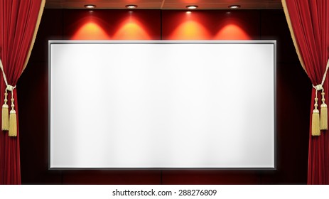 Open red curtains tied with golden red stage lights and the success which one.
