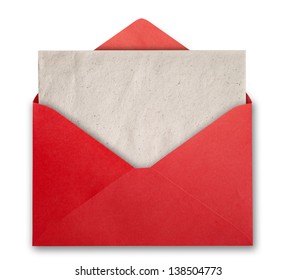 Open Red Envelope With Recycled Paper Card.