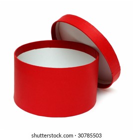 Open Red Round Box Isolated On White