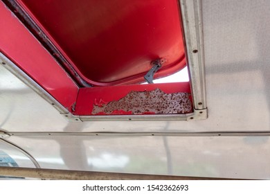 Open Red Sunroof, Hatch Of A Passenger Bus.