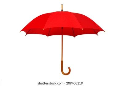 Open red umbrella isolated on white background