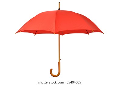 Open Red Umbrella Isolated On White Background