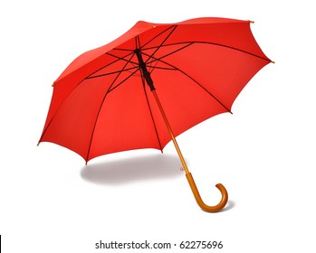 Open Red Umbrella Isolated On White Background