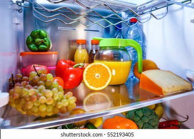 Open Refrigerator Filled With Food. Healthy Food.