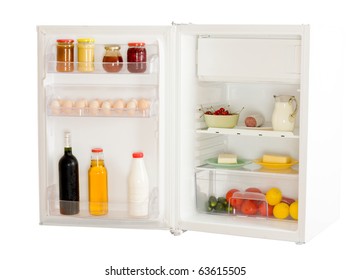 An Open Refrigerator Isolated On White.