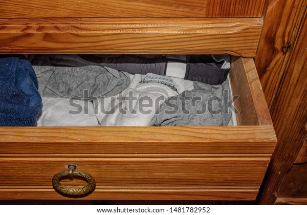 Open Retractable Drawer Old Wooden Cabinet Stock Photo Edit Now