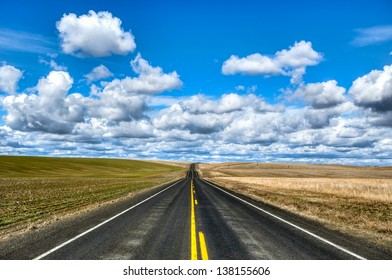 Open Road In Eastern Washington,  Wheat Fields On The Sides