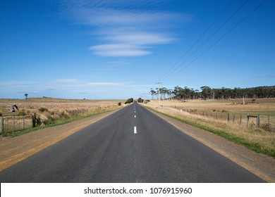 Open Road On The Tasman Highway Heading North On The East Coast Of Tasmania.