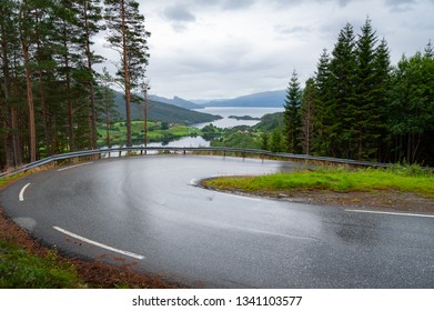 Open Road. Wet Road. Rainy Day. Empty Road With No Traffic In Countryside. Rural Landscape.