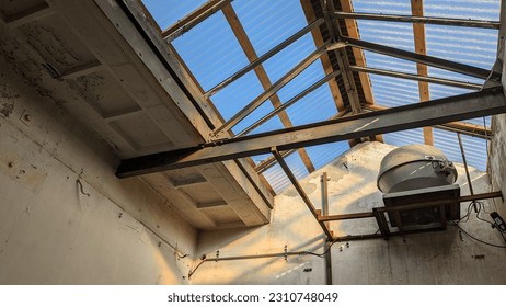 Open roof top design of an industrial building.  - Shutterstock ID 2310748049