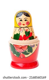 Open Russian Doll Matryoshka On A White Background. Vertical Photo