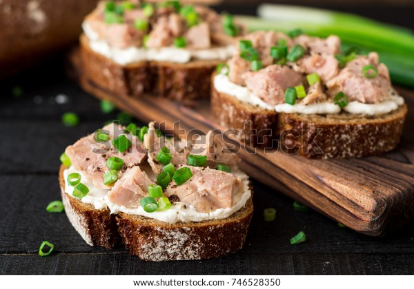 Open Sandwiches Cottage Cheese Canned Tuna Stock Photo Edit Now