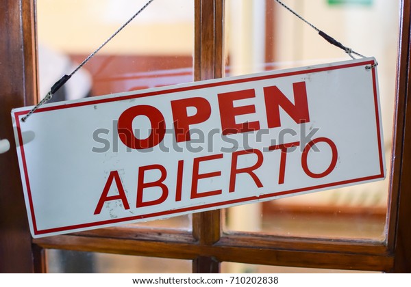 Open Sign Door Spanish Word Stock Photo Edit Now 710202838