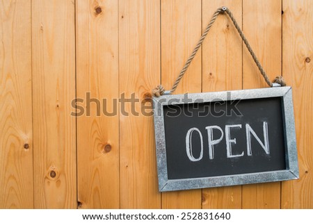 Open Sign On Wood Door