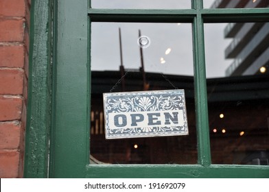 Open Signage Hang On The Glass Door