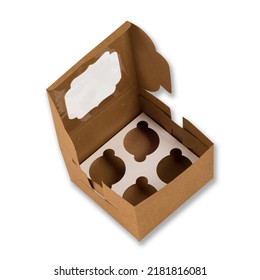 Open Small Brown Cupcake Packaging Box Isolated On A White Background 