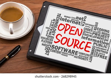 Open Source Handwritten With Related Word Cloud On Tablet Pc