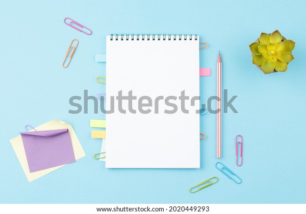 Open Spiral Notebook Bookmarks Paper Clips Stock Photo 2020449293 ...