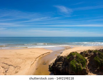 Open Storm Water Drain In The City Of Bunbury, Western Australia Flows Into The Indian Ocean  On Ocean Beach And Extend For Many Kilometers Through The City's Urban  Landscape.