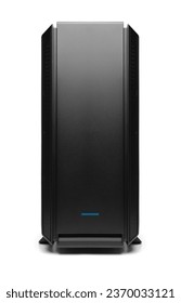 Open system unit case with fans of a personal computer on a white background.