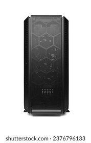 Open system unit case with fans of a personal computer on a white background.
