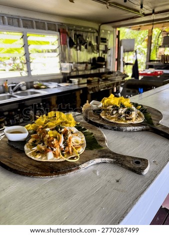 Open Taco with Mixed Toppings in Rustic Kitchen in Niue