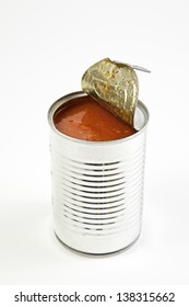 Open Tomato Can, Detail Of An Open Can With Tomato Soup