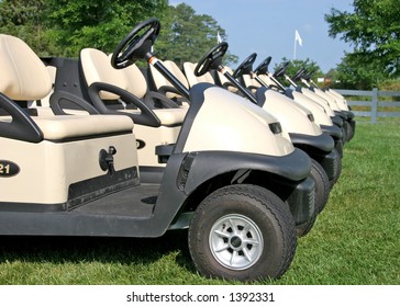 Open Top Golf Carts Lined Up For Action