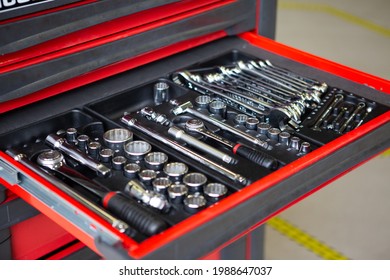 Open Tray Of Tool Box With Tools