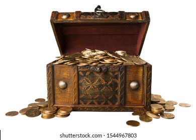 Open Treasure Chest Filled With Gold Coins