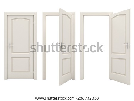 Open white door isolated on a white background
