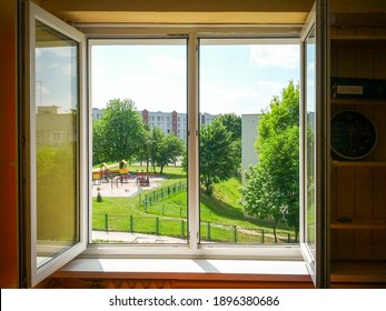 Open window in apartment on 3rd floor