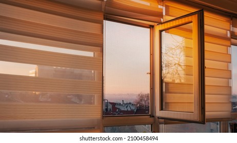 open window background at sunset