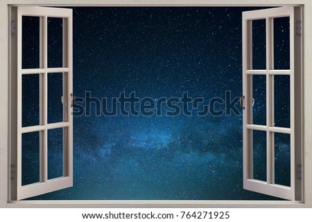 Open window with a view of the starry sky