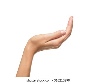 Open a woman's hand, palm up isolated on white background. - Shutterstock ID 318213299
