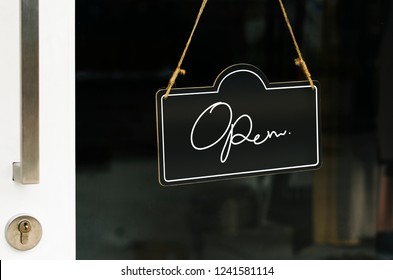 Open, Wooden Door Sign Mockup