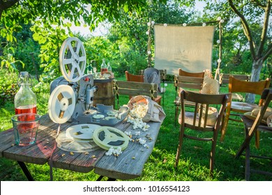 Open-air Cinema With Old Analog Films In The Garden